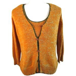 J.H. Collection Women's 2 Piece Orange & Tan Long Sleeve Sweater Set Size Medium